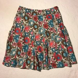 Boden Skirt Flared Floral Linen Brown Blue 8R US